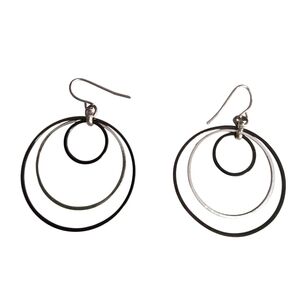 Silver Tone & Black‎ Multi Hoop Earrings